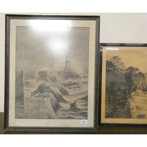 272 - Pencil signed Slocombe etching and J D Liddell Stormy Seas print.