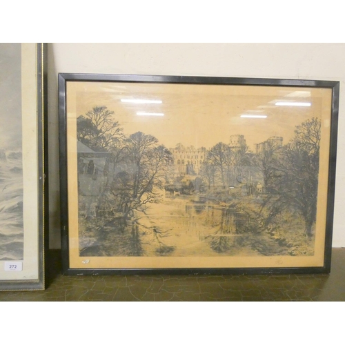 272 - Pencil signed Slocombe etching and J D Liddell Stormy Seas print.