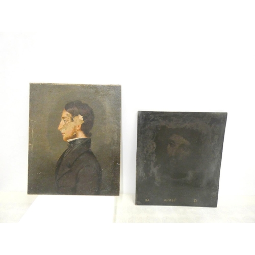 317 - Two antique portrait paintings, oil on panel, one monogramed G.A Ghost.