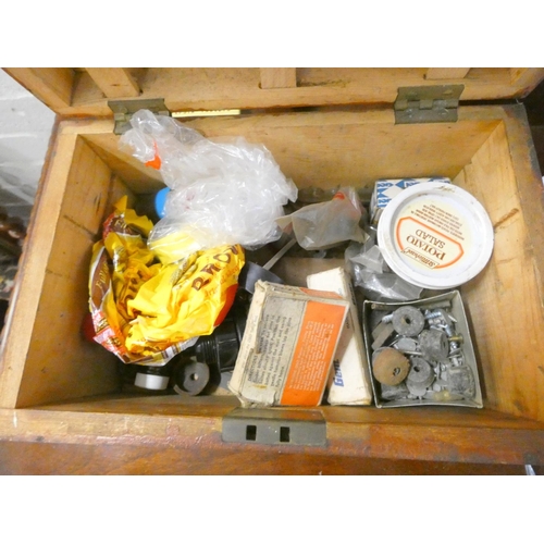 327 - Box of vintage tins and workshop fixings.