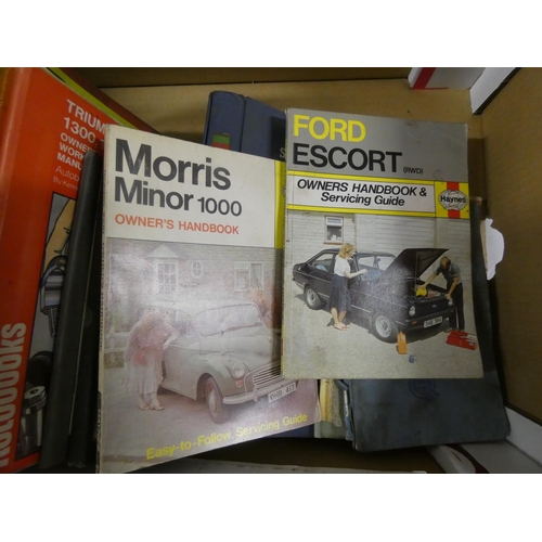 354 - Large box of car manuals including Morris, Escorts etc.