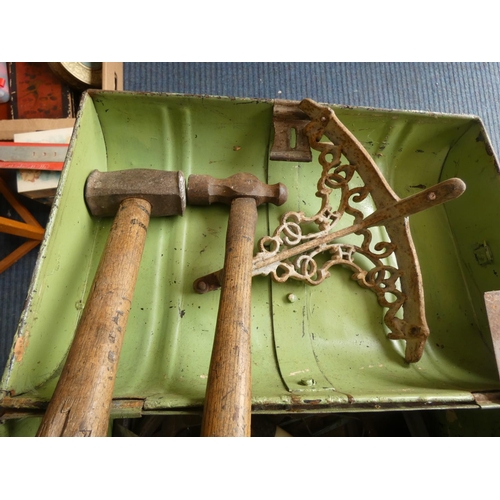 363 - Large box of vintage hand tools including hammers, trowels, tin snips etc