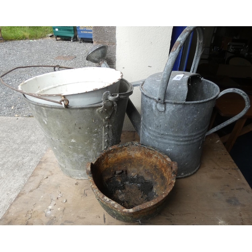 372 - Galvanised watering can, buckets etc.