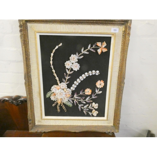 389 - Large antique gilt frame shell picture.