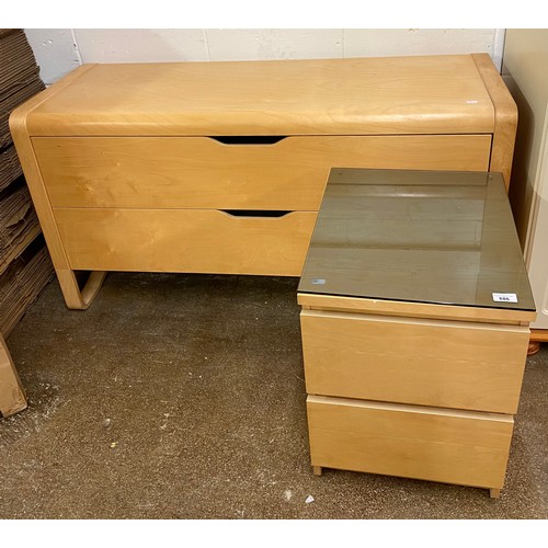 686 - Contemporary pine-look two-drawer unit and a bedside table