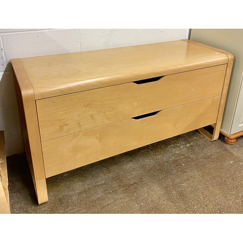 686 - Contemporary pine-look two-drawer unit and a bedside table