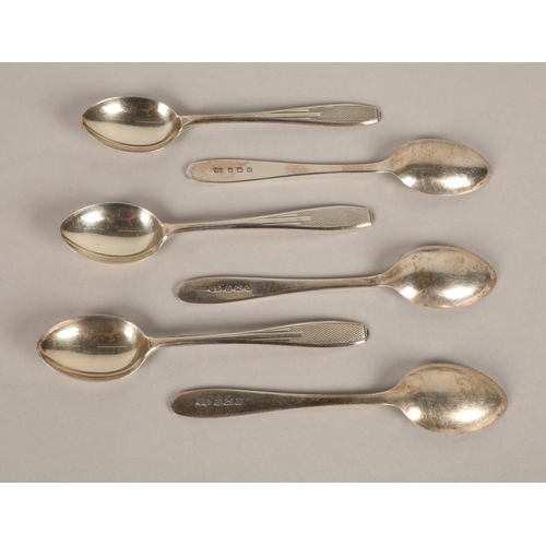 262 - Cased set of six silver Art Deco style teaspoons, Birmingham 1936, 76 grams