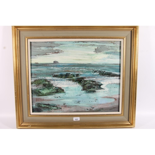 226 - VALERIE FRASER RSW (SCOTTISH b1933) *ARR* Bass Rock Oil painting on board, signed lower right, 43cm ... 