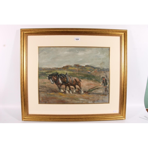 229 - GEORGE SMITH RSA (Scottish 1870-1934) Clydesdale horses pulling plough Oil painting, signed lower ri... 