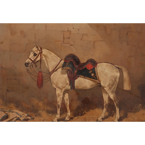 231 - W OSBORNE White horse in a stable wearing Royal Scots Greys (2nd Dragoons) saddle Oil painting, sign... 