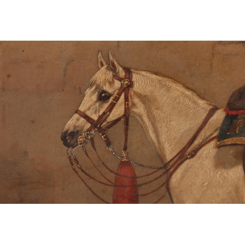 231 - W OSBORNE White horse in a stable wearing Royal Scots Greys (2nd Dragoons) saddle Oil painting, sign... 