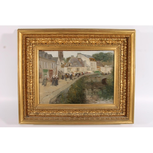 234 - GEORGE DAVIDSON (Scottish 1872-1910) To The Market, Pont Aven Oil painting, signed lower left, 25cm ... 