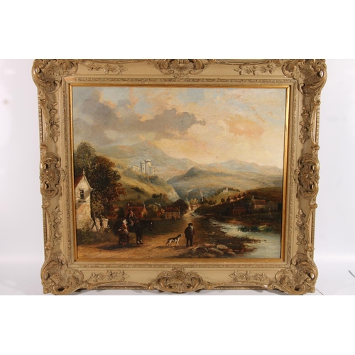 239 - Manner of SAM BOUGH RSA RSW (Scottish 1822-1878) Scottish village with figures and animals Oil paint... 