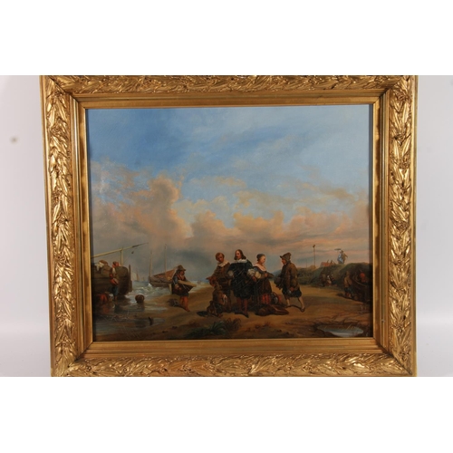 240 - LEON (French School) Family arriving ashore Oil painting on canvas, signed and dated 1842 lower left... 