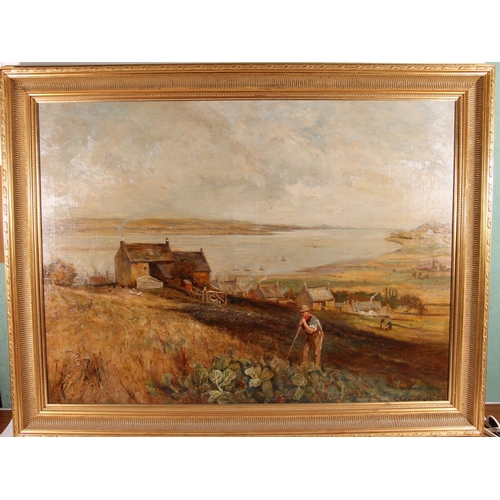 242 - GEORGE AIKMAN ARSA RSW (Scottish 1830-1905) Coastal farming landscape with farmer and chickens Oil p... 