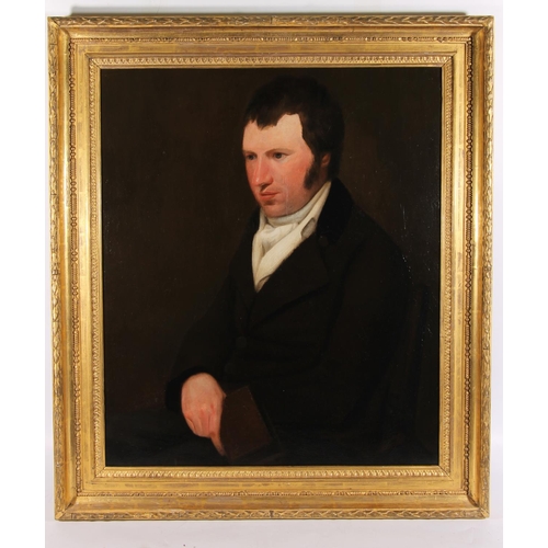 244 - 19TH CENTURY SCHOOL Half-length portrait of Robert Hill Oil on canvas, unsigned, 73cm x 62cm, frame ... 