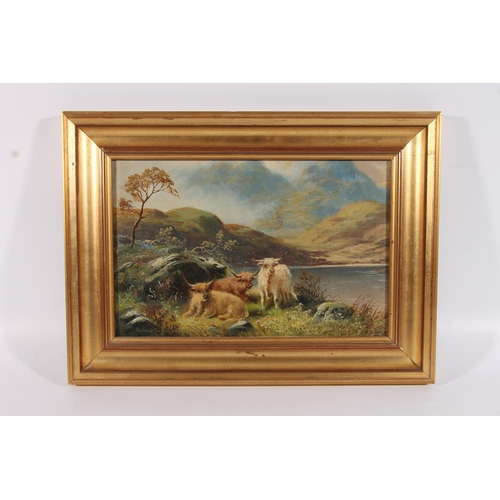 251 - GERMISTON STEWART Highland cattle, Loch Voil, Balquidder Oil painting on canvas, signed lower right,... 