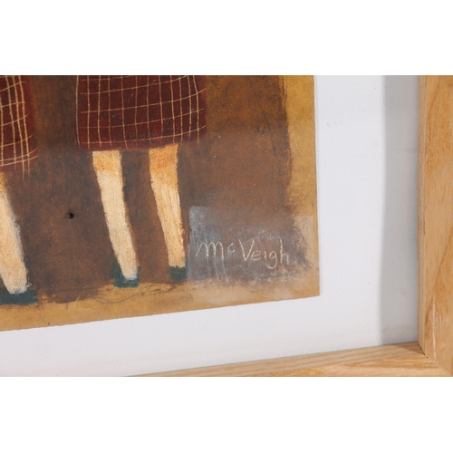 255 - MICHAEL MCVEIGH (Scottish b1957) *ARR* Untitled - men in kilts Oil painting on paper, signed lower r... 