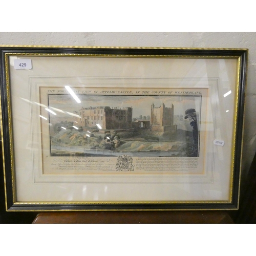 429 - Antique print of Appleby castle and two other prints.