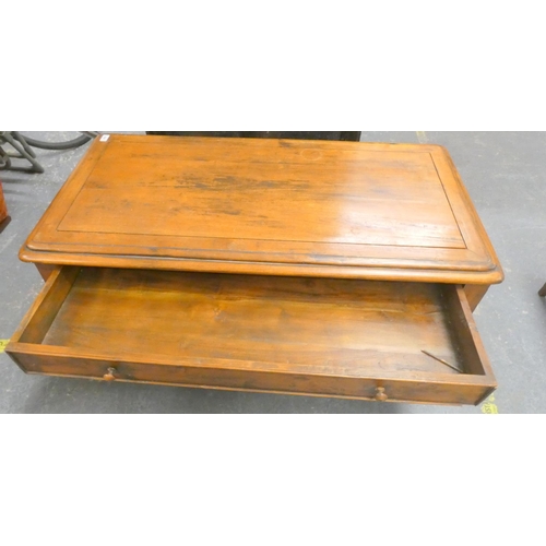 438 - Modern oak two tier coffee table. L.118cm x W.58cm x H.78cm