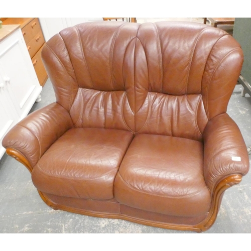 442 - Modern brown leather two seater sofa.