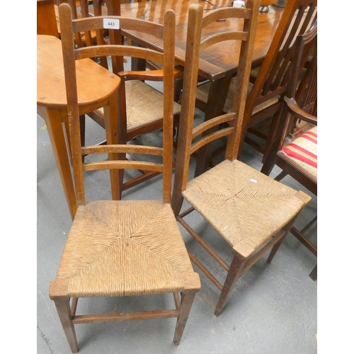 443 - Pair of Arts and Crafts style rush seated chairs.