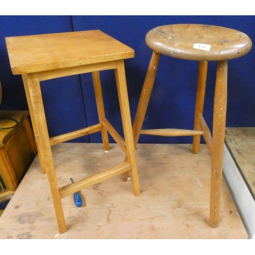 476 - Two vintage elm stools.