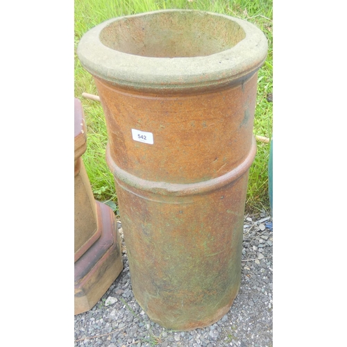 542 - Salt glazed cannon barrel chimney pot. Height 73cm x Width 34cm.