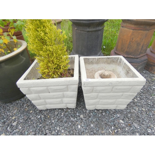 543 - Pair of square small concrete planters. Width 30cm x Height 20cm