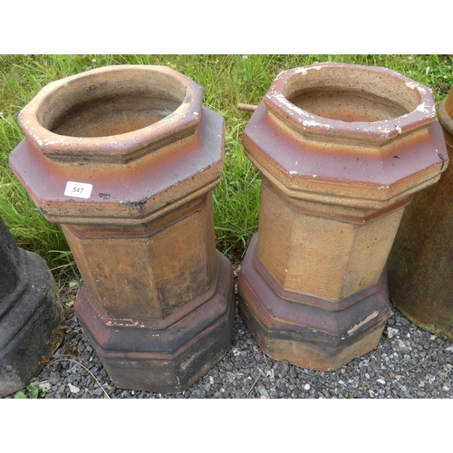 547 - Two antique small chimney pots. Width 36cm x Height 62cm