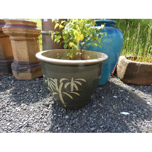 544 - Large glazed garden planter. Width 48cm x Height 37cm.