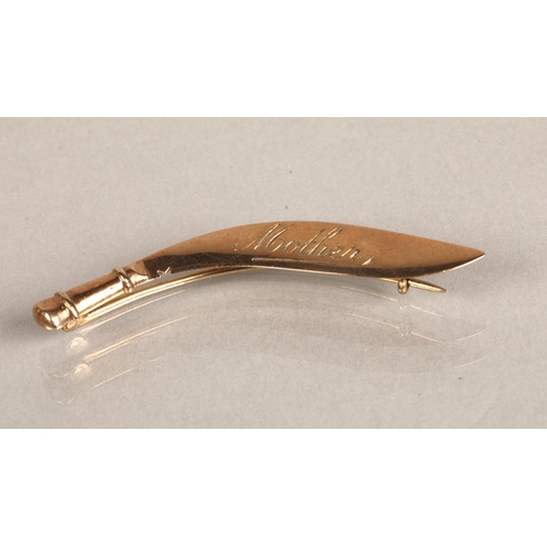 146 - 9K gold 'Mother' Gurkha kukri brooch, 3g