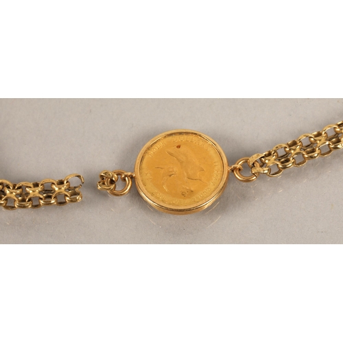 187 - 24ct 1999 Cook Islands $4 four dollar dolphins coin mounted on 18K gold chain (damaged) gross weight... 