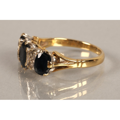 110 - Ladies 18ct gold Diamond and sapphire ring, ring size K, 3.5g