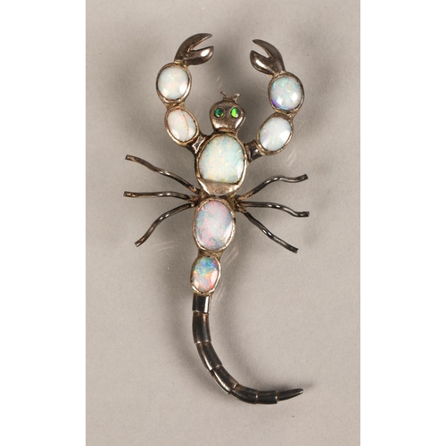 48 - White metal scorpion brooch set with opals, 10g