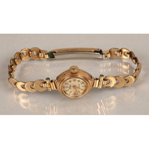 55 - Elco 9ct gold ladies wrist watch on rolled gold strap