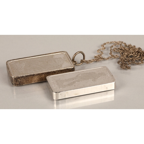 60 - Two 925 silver ingots, featuring Michelangelo's David and the Mona Lisa, the latter mounted in white... 