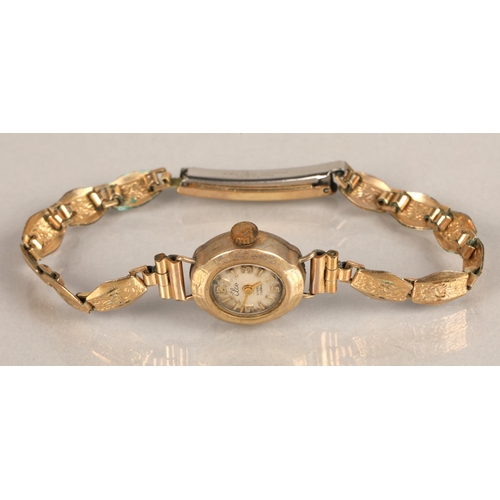 72 - 9ct gold ladies Elco wrist watch on rolled gold strap