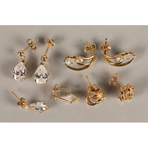 78 - Four pairs of earrings, two pairs are 9ct gold, another two are yellow metal with 9ct gold backs, th... 