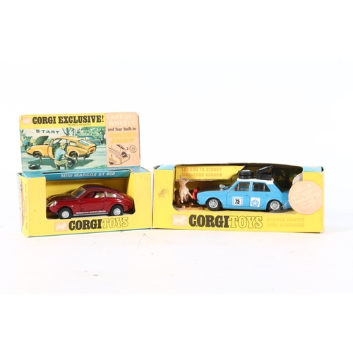 1100 - Corgi Toys diecast model vehicles to include 302 Hillman Hunter with Kangaroo and 341 Mini Marcos GT... 