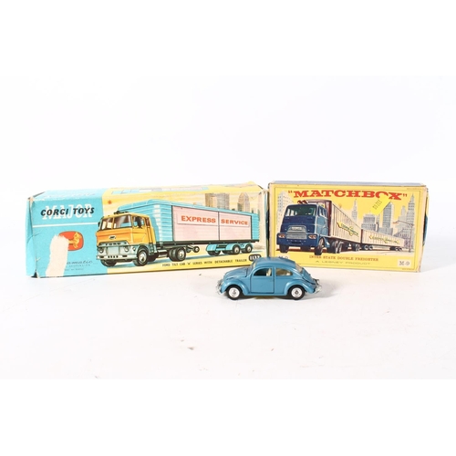1102 - Corgi Toys 1137 Ford tilt cab H series with detachable trailer boxed, also Matchbox M9 Inter State D... 