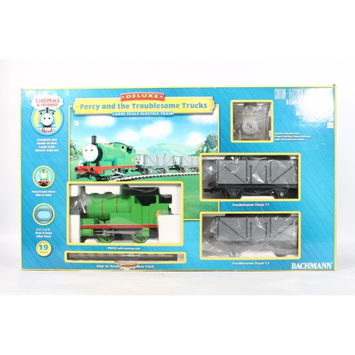 1122 - Bachmann G Scale garden model railway 90069 deluxe electric train set Percy and the Troublesome Truc... 