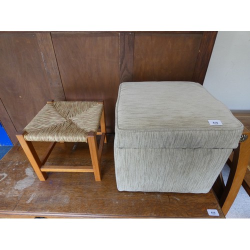 418 - Modern storage footstool and modern wooden footstool.