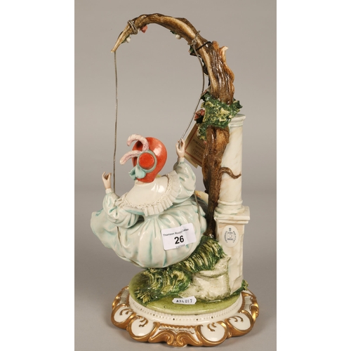 26 - Capodimonte figure, girl on swing, 35cm high