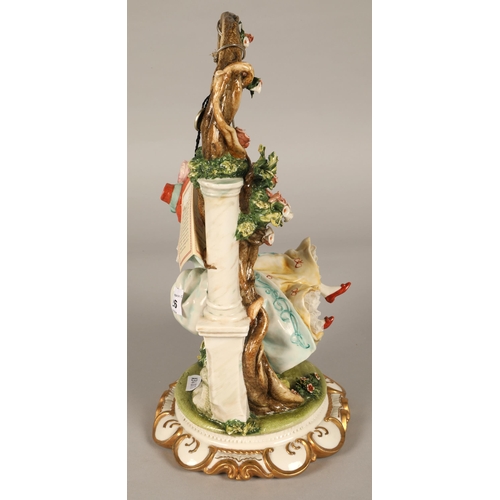 26 - Capodimonte figure, girl on swing, 35cm high