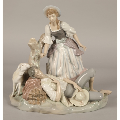 29 - Lladro figure, sleeping man with lady and sheep, approx. 30cm high