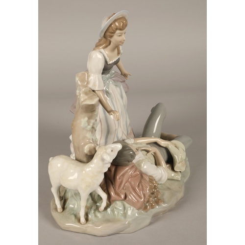 29 - Lladro figure, sleeping man with lady and sheep, approx. 30cm high