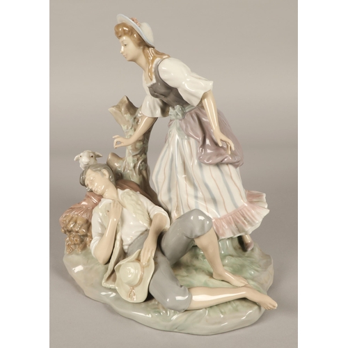 29 - Lladro figure, sleeping man with lady and sheep, approx. 30cm high