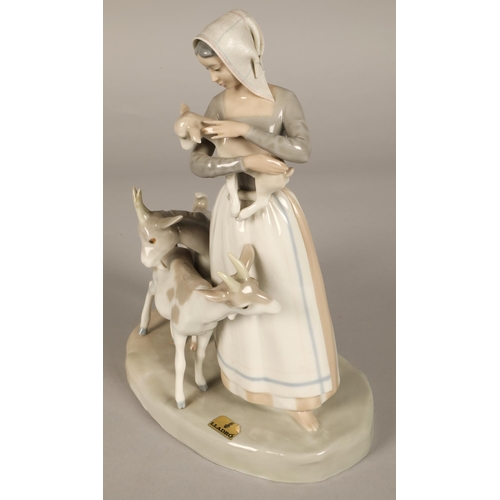 31 - Lladro figure, shepherdess with three goats