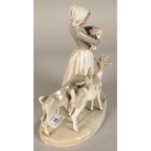 31 - Lladro figure, shepherdess with three goats